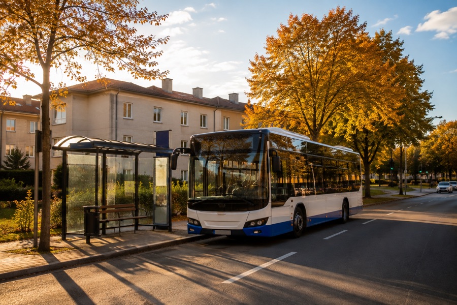 Stadsbussen – nära hållplats in mot centrum